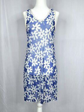 Blue Floral Mesh Beach Coverup Dress | Sheer Swim Coverup | Size XS